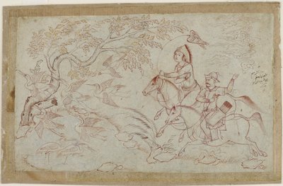 Två ryttare som jagar med falk, 1640-tal av Iranian School