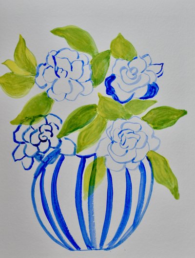 Blommor i en blårandig vas av Iria Fernandez