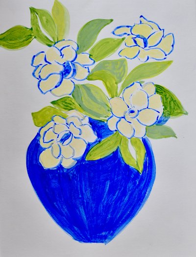 Vask med livfulla blå blommor av Iria Fernandez