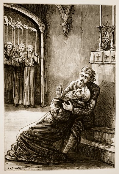 Death of St. Columba, från The Trias Thaumaturga, eller Three Wonder-Working Saints of Ireland, av Mary Cusack (1829-99) publicerad ca 1890-talet av Irish School