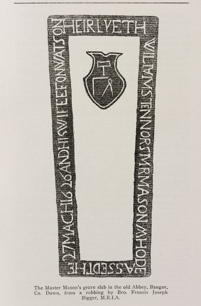 Tryck från en Master Masons gravplatta i den gamla klostret, Bangor, Co. Down, daterad 1626 av Irish School