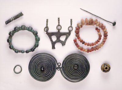 Smycken hittades i en kvinnograv i Hallstatt, Celtic av Iron Age