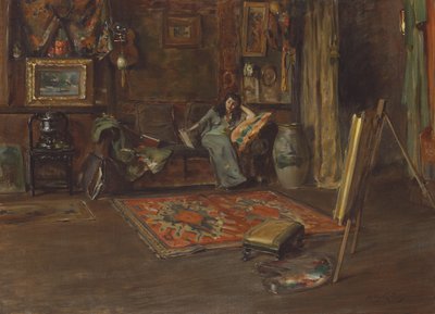 Interiör av William Merritt Chases Tenth Street Studio (olja på duk) av Irving Ramsay Wiles