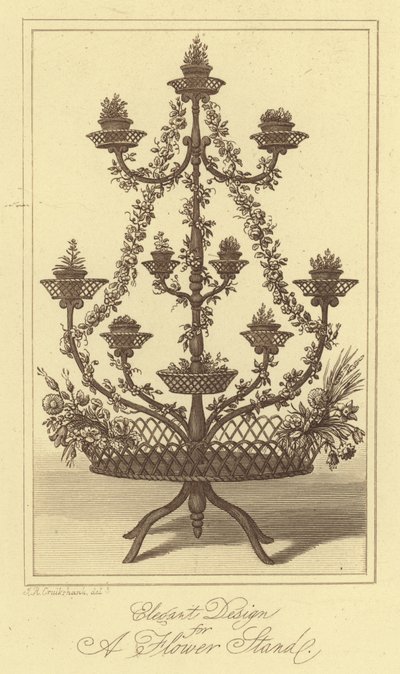 Elegant design för ett blomsterställ (gravyr) av Isaac (after) Cruikshank