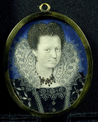 Porträtt av en kvinna, ca 1600-17 (pergament, metall och glas) av Isaac (attr. to) Oliver