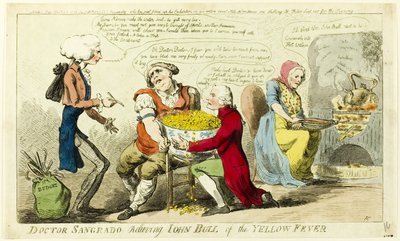 Dr Sangrado befriar John Bull från gula febern av Isaac Cruikshank
