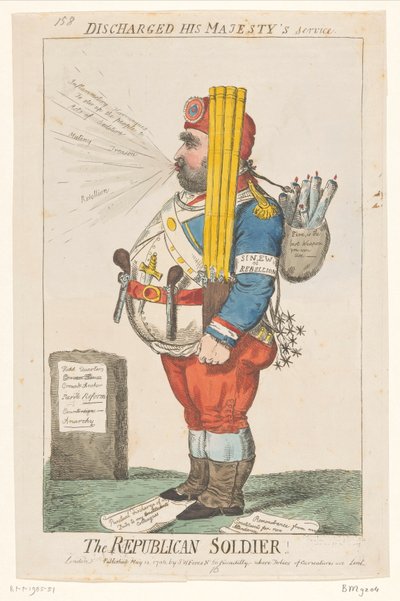 Spotprent av Charles James Fox, 1798 Den republikanske soldaten! (titel på objekt) av Isaac Cruikshank