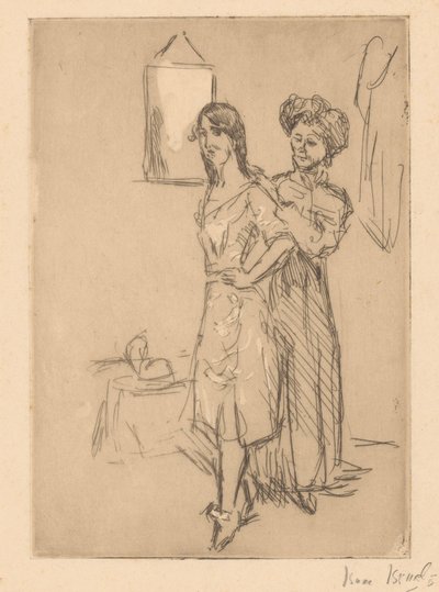 Ung kvinna på hattmakaren At the Miller (titel på objekt) av Isaac Israels (signed by artist)