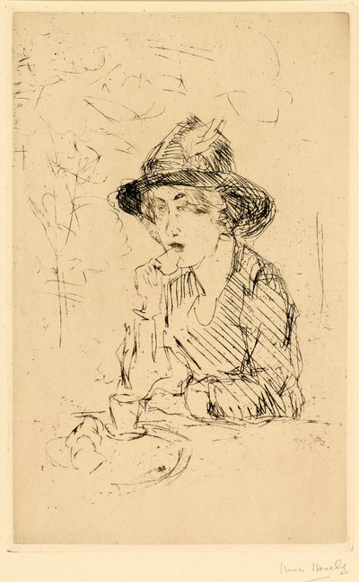 Dame aan ontbijttafel [Dam vid frukostbordet] (etsning) av Isaac Israels