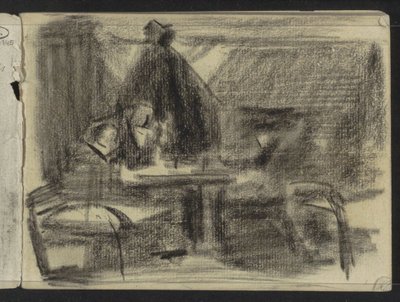 Figurer vid ett bord i en interiör av Isaac Israels