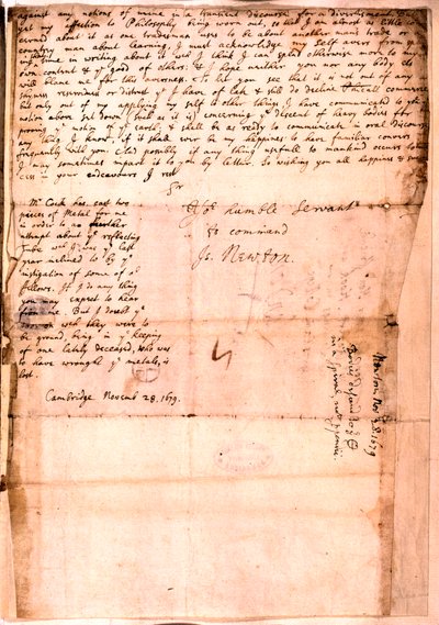 Brev skrivet av Isaac Newton, 28 november 1679 av Isaac Newton