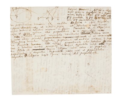 Två sidor med revisioner av Principia Mathematica av Isaac Newton