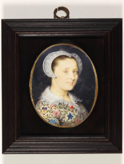 Elizabeth Harding, Mrs Isaac Oliver (akvarell på veläng) av Isaac Oliver
