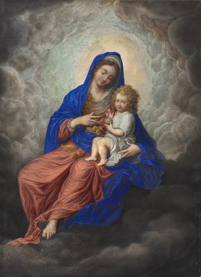 Madonna and Child in Glory c.1605-17 (gouache & wc på veläng) av Isaac Oliver