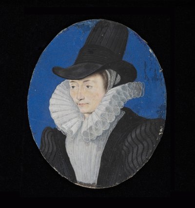 Porträttminiatyr av en okänd dam, ca 1590 (wc på veläng) av Isaac Oliver