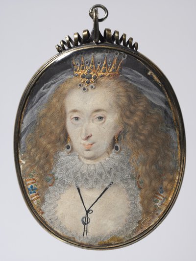 Porträtt av Lucy Russell, grevinna av Bedford, ca 1608-16 (akvarell på veläng med guld och silver i förgylld ram) av Isaac Oliver
