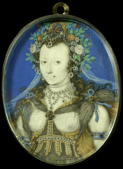 Porträtt av en kvinna som Flora, ca 1600-17 (pergament, silver och glas) av Isaac Oliver