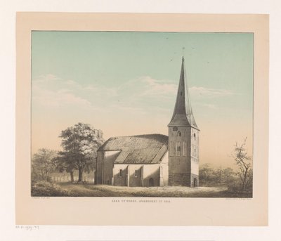Utsikt över kyrkan i Emmen Kyrkan i Emmen, riven 1855 (titel på objekt) av Isaac Reijnders Sz.