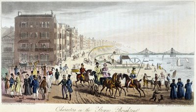Characters on the Brighton - i "" The English Spy"" av Charles Molloy Westmacott, teckning av Robert Cruikshank, London Edition av Isaac Robert Cruikshank