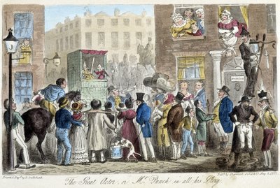 Guignol på Londons gator - i "" Den engelske spionen"" av C. Molloy Westmacott, ill. av Robert Gruikshand, Sherwood, London av Isaac Robert Cruikshank