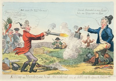 Killing no Murder, eller ett nytt ministeriellt sätt att lösa nationens angelägenheter!, 1809 (färgetsning) av Isaac Robert Cruikshank