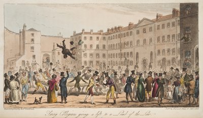 Surrey Collegians ger ett lyft till a Limb of the Law, från The English Spy, publicerad London, 1824 av Isaac Robert Cruikshank