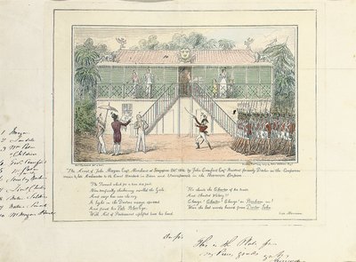 The Arrest of John Morgan, Esq., Merchant, Singapore, oktober 1824, av John Crawford Esq., Resident, Formerly Doctor on the Companies Service, Late Ambassador to Court, Bangkok, Siam, och Umrapoorah, Burmese Empire, maj 1827 av Isaac Robert Cruikshank