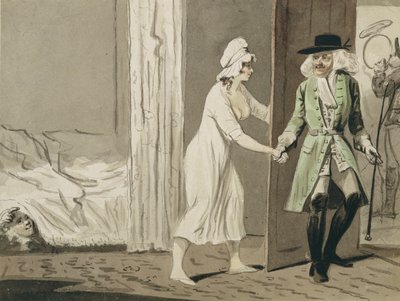 Cuckold avgår för jakten, ca 1800 (penna och bläck med wc på papper) av Isaac Robert Cruikshank