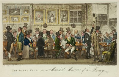 The Daffy Club, or a Musical Muster of the Fancy, publicerad 1824 (litho i färg) av Isaac Robert Cruikshank