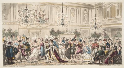 The Fancy Ball at the Upper Rooms, Bath, från The English Spy, publicerad London, 1824 av Isaac Robert Cruikshank