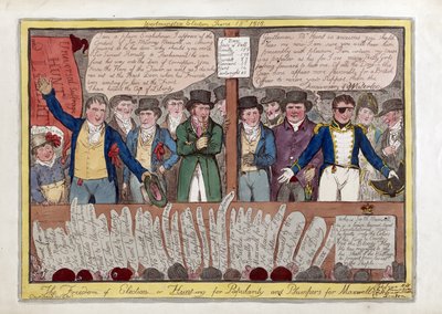 The Freedom on Election or Hunting for Popularity and Plumpers for Maxwell, pub. G. Humphrey, 1818 (handfärgad gravyr) av Isaac Robert Cruikshank