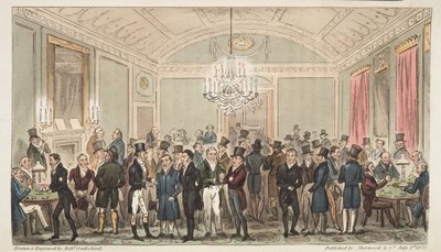 The Great Subscription Room på Brookes, från The English Spy, pub. 1824 (handfärgad gravyr) av Isaac Robert Cruikshank