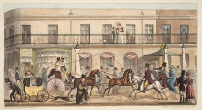 The High Street, Cheltenham, från The English Spy, pub. 1824 (handfärgad gravyr) av Isaac Robert Cruikshank