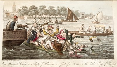 Marigold Family on a Party of Pleasure, eller effekten av en storm i den lilla Biscayabukten, från The English Spy, pub. 1824 (handfärgad gravyr) av Isaac Robert Cruikshank
