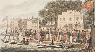 The Promenade at Cowes, från The English Spy, pub. 1824 (handfärgad gravyr) av Isaac Robert Cruikshank