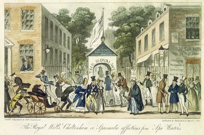 The Royal Wells, Cheltenham eller Spasmodic Affections for Spa Water, 1825 av Isaac Robert Cruikshank