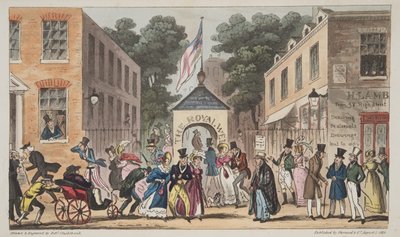 The Royal Wells, Cheltenham eller Spasmodic affections från Spa Waters, från The English Spy, pub. 1824 (handfärgad gravyr) av Isaac Robert Cruikshank