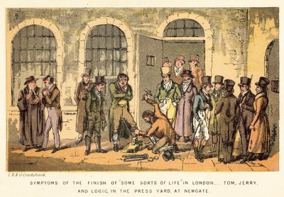 Symtom på slutet på någon sorts liv i London, Tom, Jerry och Logic, i pressgården, i Newgate av Isaac, Robert and George Cruikshank