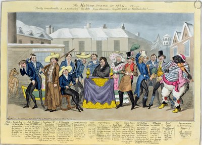 Mathew-Orama för 1824, pub. av G. Humphrey, 1824 (färgad etsning) av Isaac, Robert and George Cruikshank