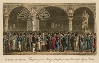 The Royal Exchange: Tom påpekar för Jerry några av de främsta dragen i livet i London av Isaac, Robert and George Cruikshank