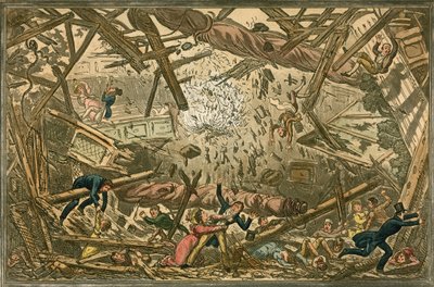 Fallet av New Brunswick Theatre, 28 februari 1828 av Isaac, Robert and George Cruikshank