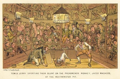 Tom och Jerry spelar sin trubbiga på fenomenet Monkey, Jacco Macacco, vid Westminster Pit av Isaac, Robert and George Cruikshank