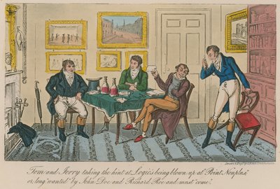 Tom och Jerry tar emot en vink om att Logic sprängs i luften vid "Point Nonplus". av Isaac, Robert and George Cruikshank
