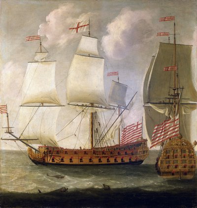 Dubbel beskrivning av ett beväpnat fartyg "Indiaman", från tiden för kung William III (William III) av England (1650-1702), från Ostindiska kompaniet av Isaac Sailmaker