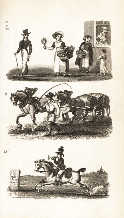 Nosegays, Watercress girl, Brewer’s Dray och Twopenny-Post Boy av Isaac Taylor