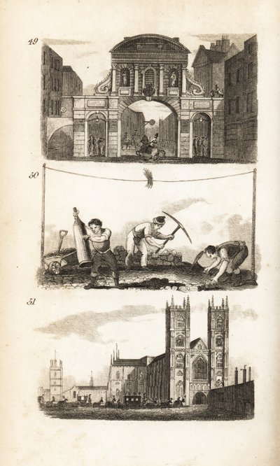 Temple Bar, Paviors och Westminster Abbey av Isaac Taylor
