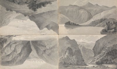 1) (ll) Sjön vid Davos, 2) (lr) Passets ingång till Segnes, 3) (ur) Wiesen av Isaac Weld