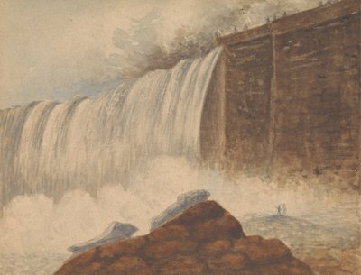 Vy över Niagarafallen med två figurer på klippan i höger förgrund av Isaac Weld