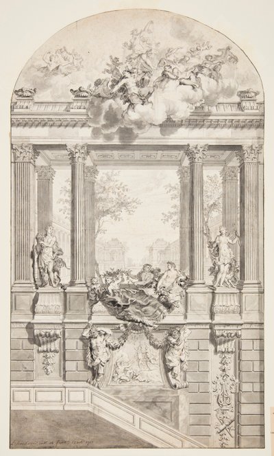 Design för Staircase, Voorst Castle, Haag, Nederländerna av Isaac de Moucheron