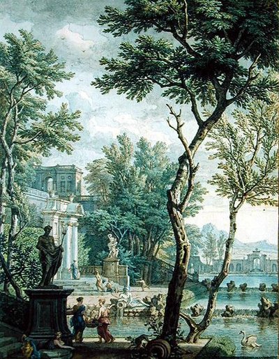 Ideal Palace and Park (penna och brunt bläck och wc på papper) av Isaac de Moucheron